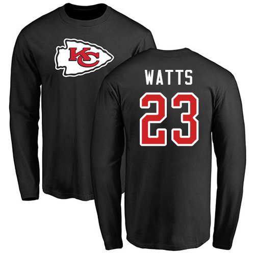 Men Kansas City Chiefs 23 Watts Armani Black Name and Number Logo Long Sleeve T-Shirt